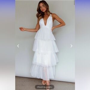 Auguste Tiered Frill Midi Dress White